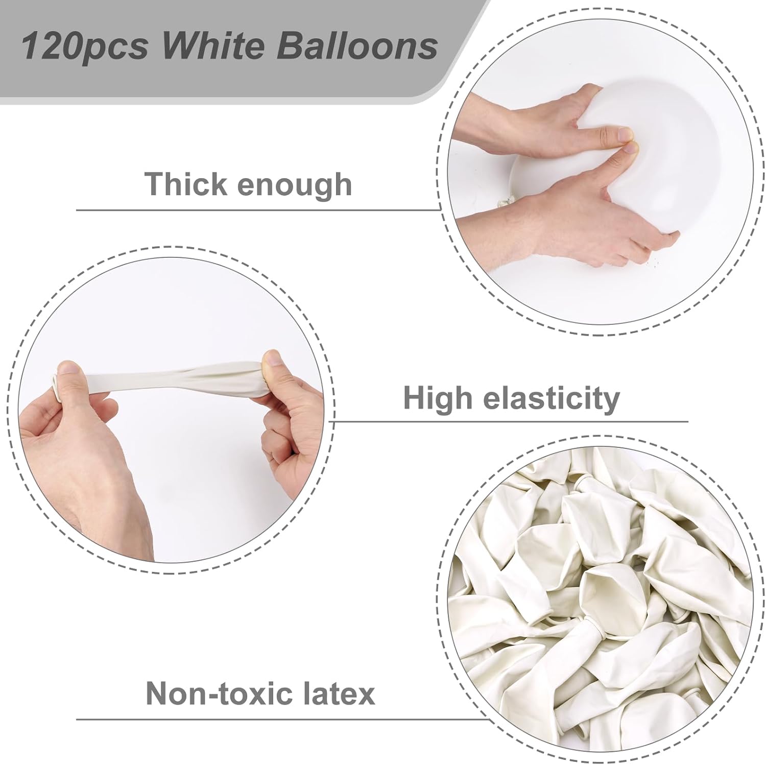 RUBFAC 120pcs White Latex Balloons - 12 Inches for Birthday, Baby Shower & Wedding Decorations