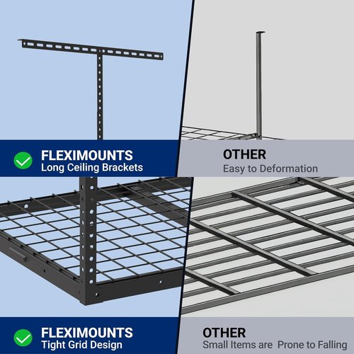 FLEXIMOUNTS 2x3 Overhead Garage Storage Rack - Heavy-Duty Metal, Adjustable, 155lbs Capacity, Black