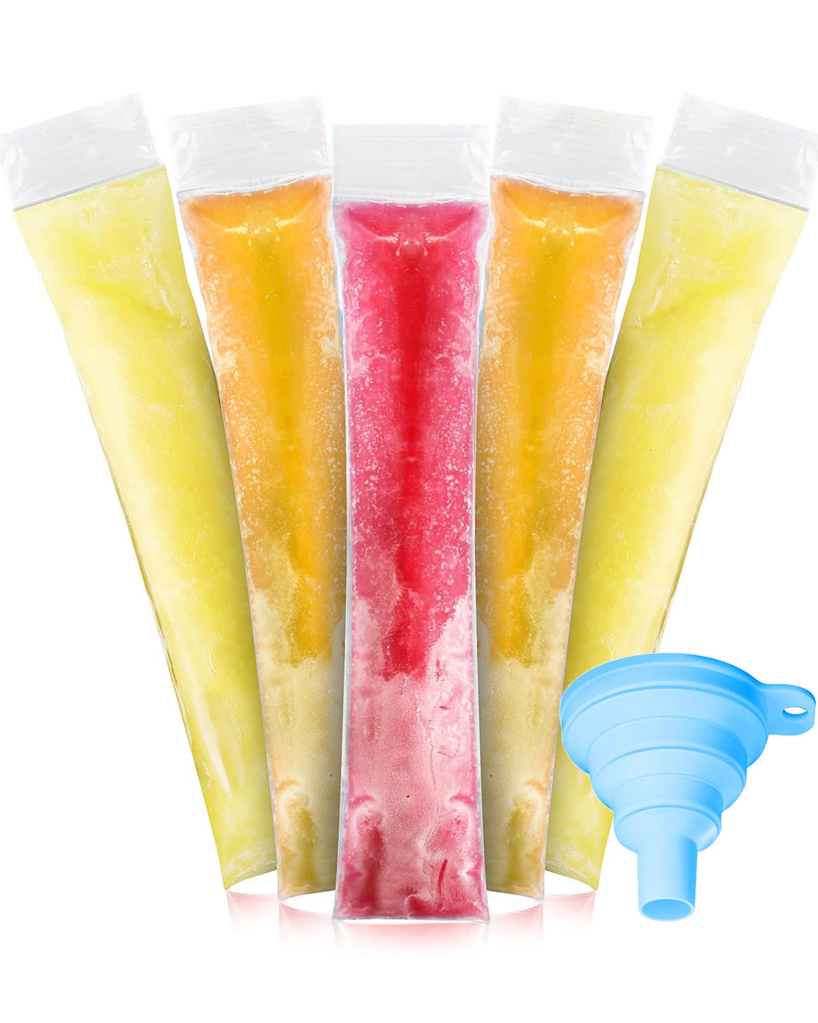 Nature Pulito Disposable Ice Popsicle Mold Bags, 100 Pack 11.0"W x 2.2"H BPA-Free Freezer Pop Bags with Zip Seals & Funnel for Healthy Snacks Yogurt Sticks Juice & Fruit Smoothies