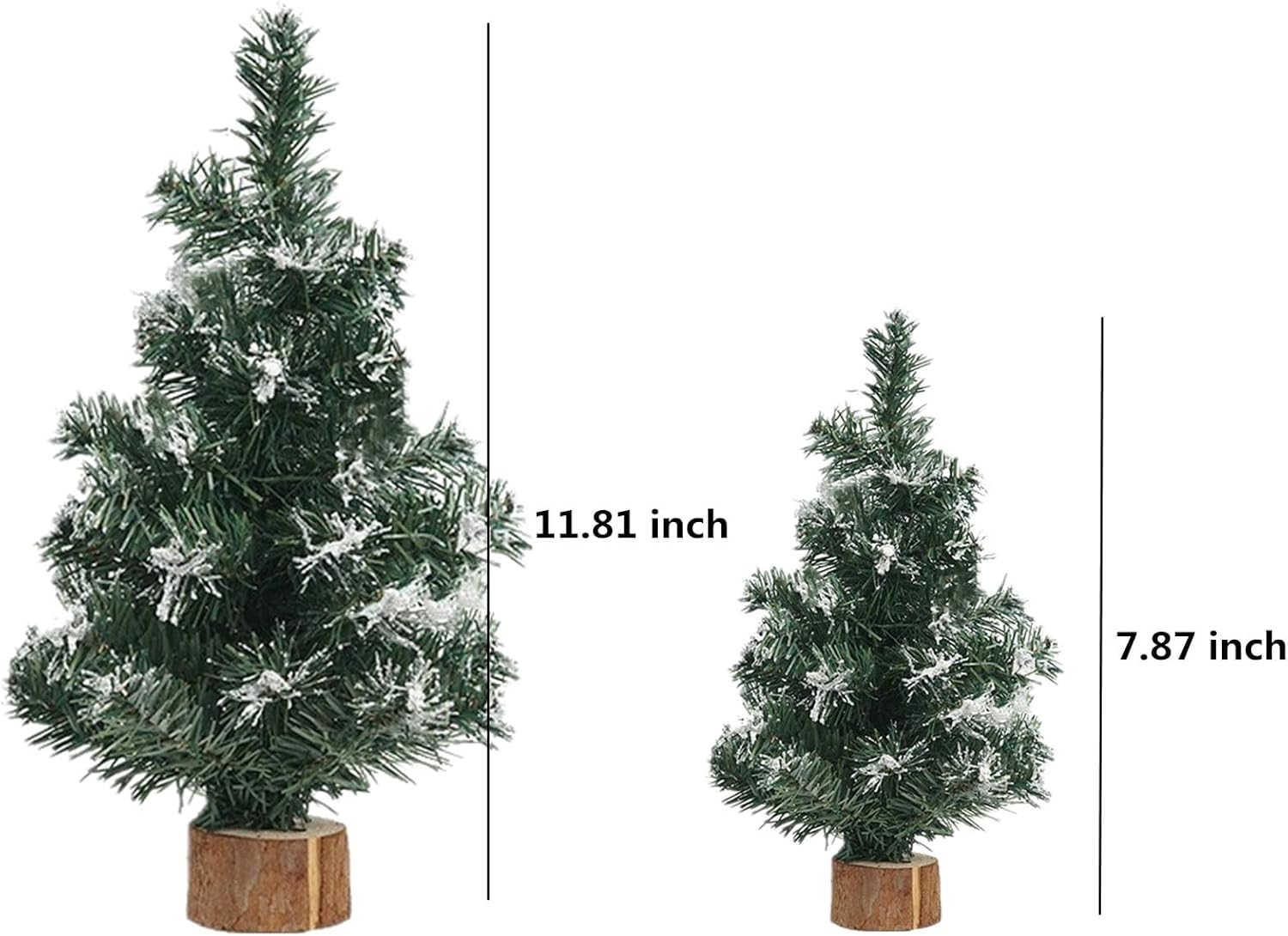 Skiennix Mini Christmas Trees - 4pcs Simulated Snow Pine Decor with Wooden Base | 7.87/11.81 Inch