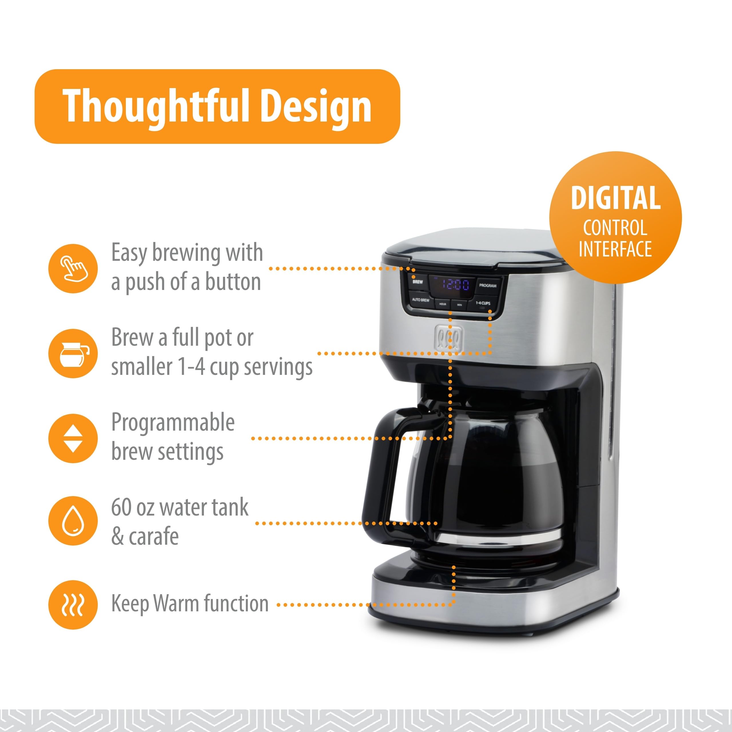 Toastmaster 12-Cup Digital Drip Coffee Maker - Programmable Automatic Coffee Machine - Kitchen Appliance with Keep Warm Setting