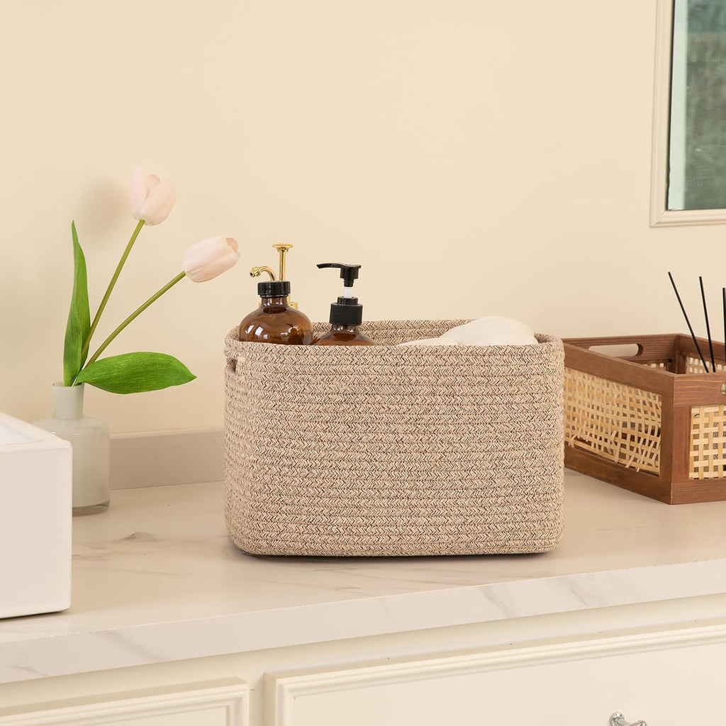OIAHOMY Storage Baskets - 4 Pack Woven Organizing Bins with Handles | 12.7''L x 9''W x 7.8''H, Brown