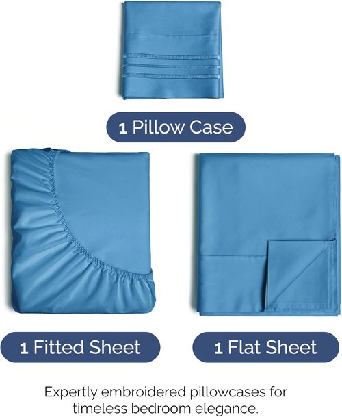 Comfy Twin Size 3-Piece Sheet Set by [Brand Name] - Breathable Cooling Bedding - Deep Pockets, Soft & Wrinkle-Free - Denim Blue