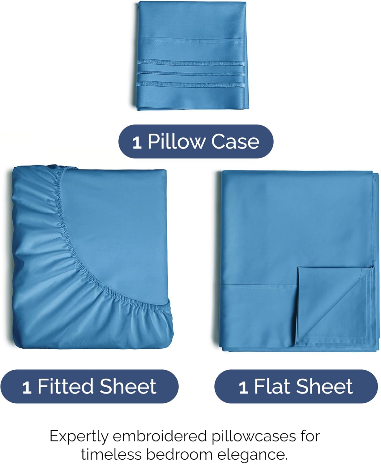 Skiennix Twin Size 3-Piece Sheet Set | Comfy, Breathable & Cooling Bedding - Deep Pockets, Denim Blue