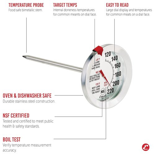 Escali AH1 Stainless Steel Meat Thermometer - Extra Large 2.5-Inch Dial | NSF Certified for Beef, Poultry & Pork