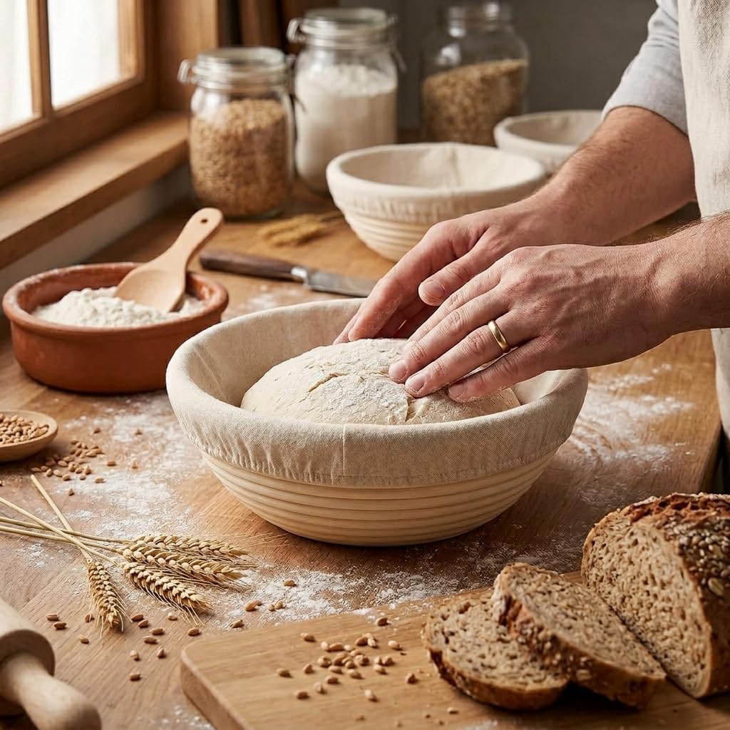 Saint Germain Bakery Premium Round Bread Banneton Basket - Set of 2 | 9" with Liner for Perfect Dough Rising