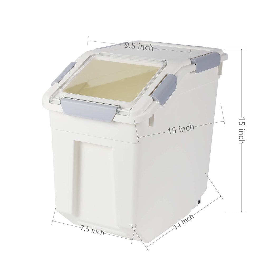 EonTone [2-Pack] 30 lbs Rice Storage Container, 15L Airtight Food Bin with Wheels for Flour, Pet Food