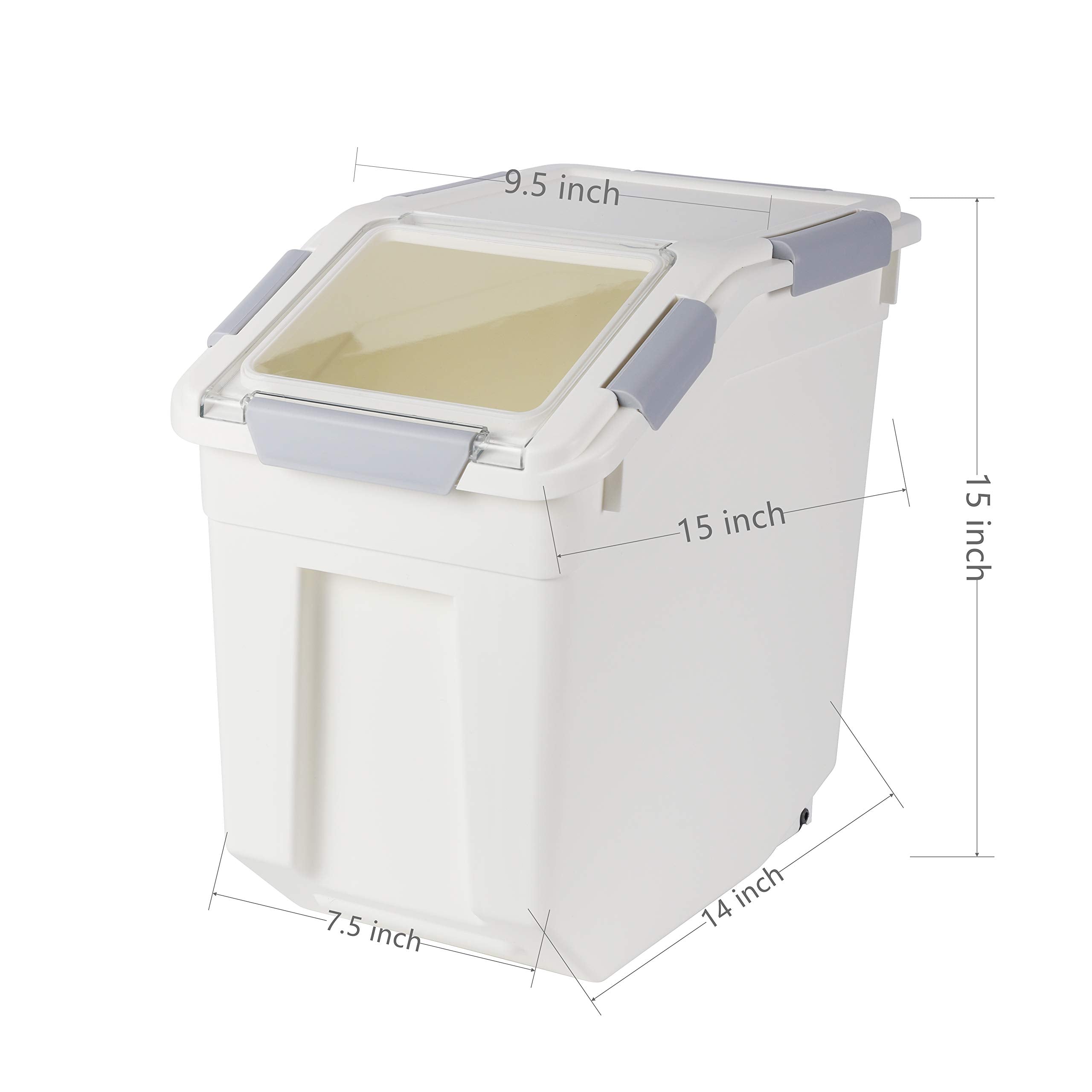 EonTone [2-Pack] 30 lbs Rice Storage Container, 15L Airtight Food Bin with Wheels for Flour, Pet Food
