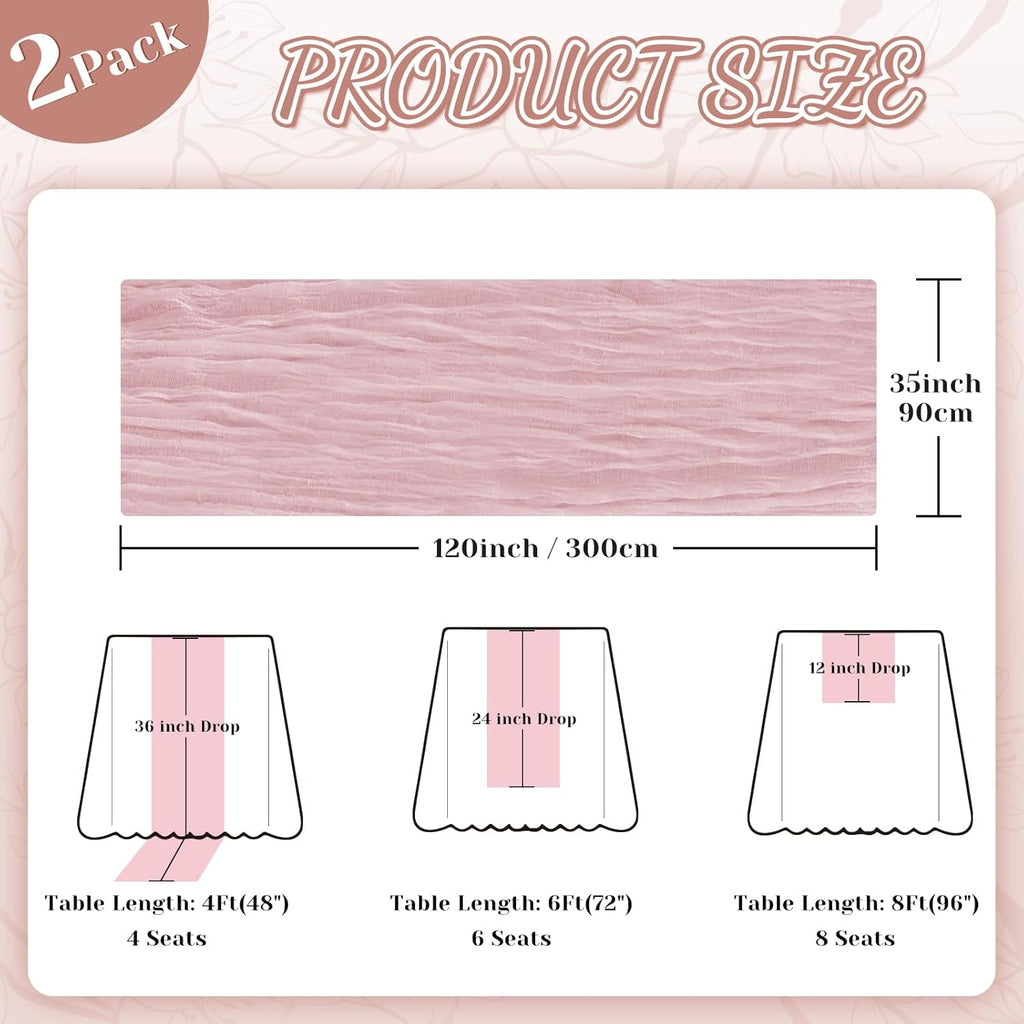 Skiennix Pink Cheesecloth Table Runner - 10Ft Boho Gauze Design for Weddings & Events | 120 Inches Long