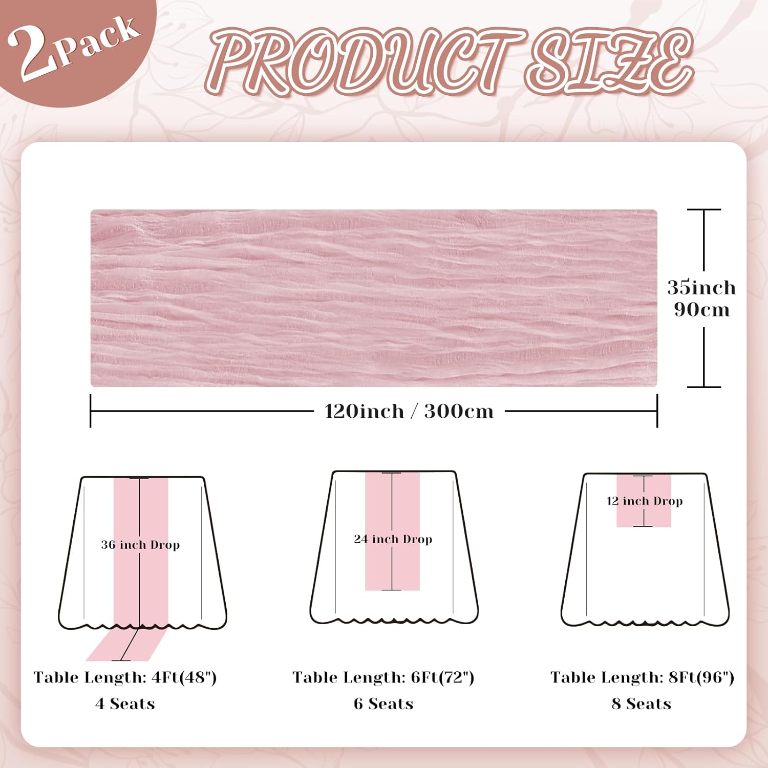 Skiennix Pink Cheesecloth Table Runner - 10Ft Boho Gauze Design for Weddings & Events | 120 Inches Long