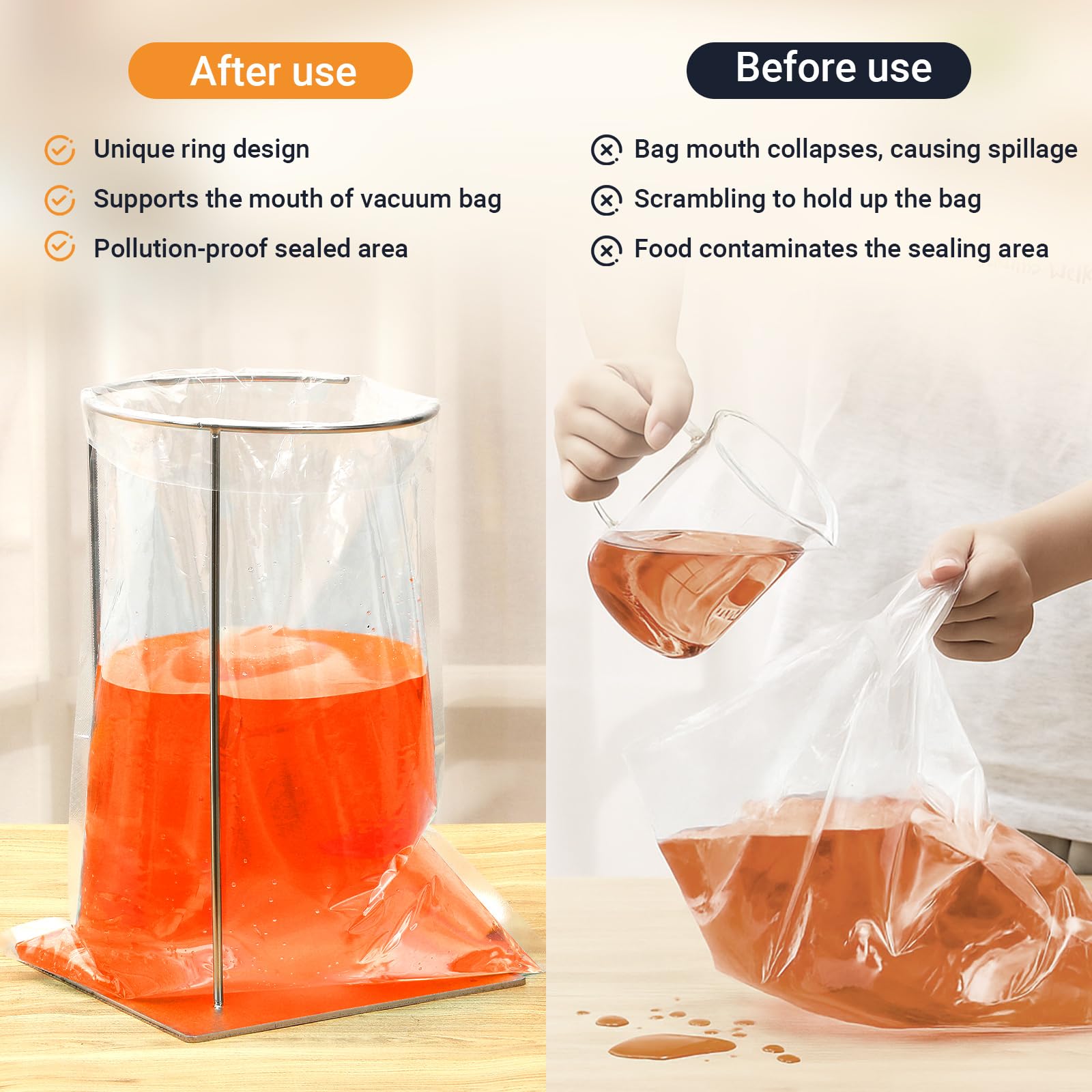 MorningRo Pouches Stand for Vacuum Packaging, 1 gallon Bags Stainless Steel Bag Stand, Holds and Supports Vacuum Sealing Bags for Spill-free, Filling and Sealing