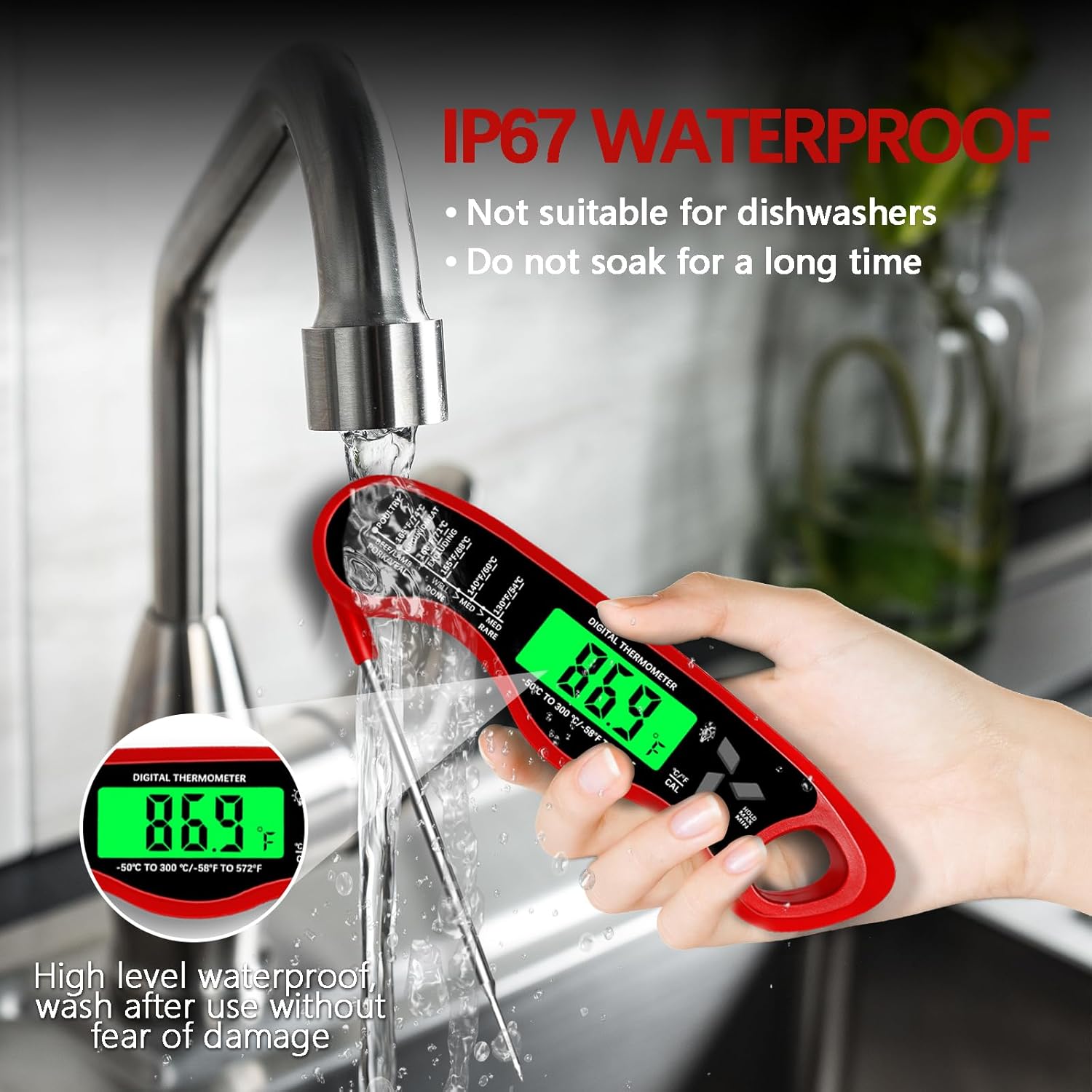 Skiennix Digital Meat Thermometer - IP67 Waterproof with Backlight & Calibration | Perfect for Cooking & Grilling