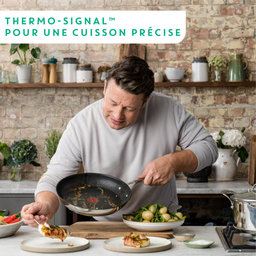 T-Fal Jamie Oliver Cooks Direct, Stainless Steel Non-stick Frying Pan 3 Pcs Set (20/24/28cm) (8/9/11 Inches) with Induction