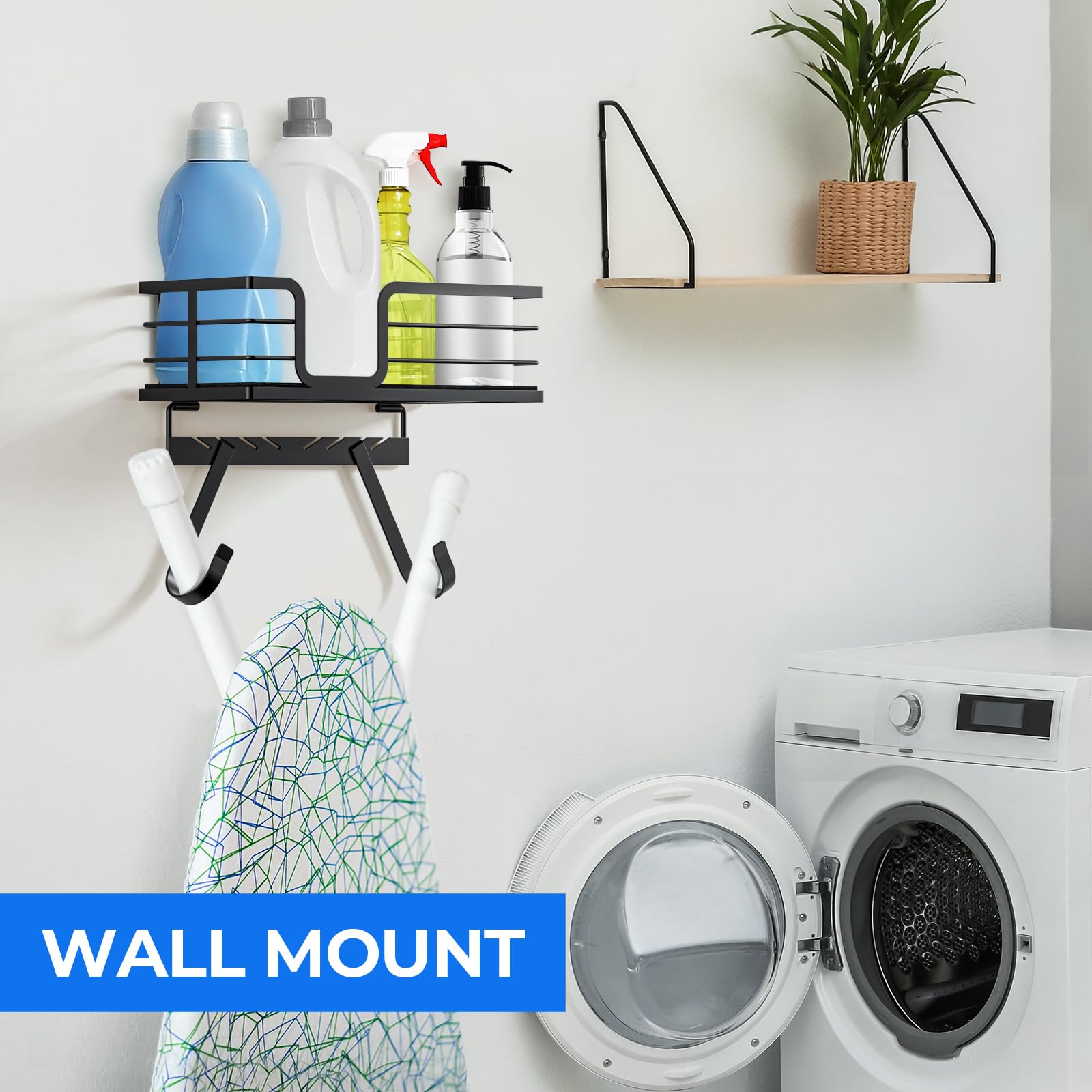 TJ.MOREE Over the Door/Wall Mount Ironing Board Hanger, Laundry Room Iron and Ironing Board Caddy Storage for Water Mister, Fabric Sprays, Laundry Detergent