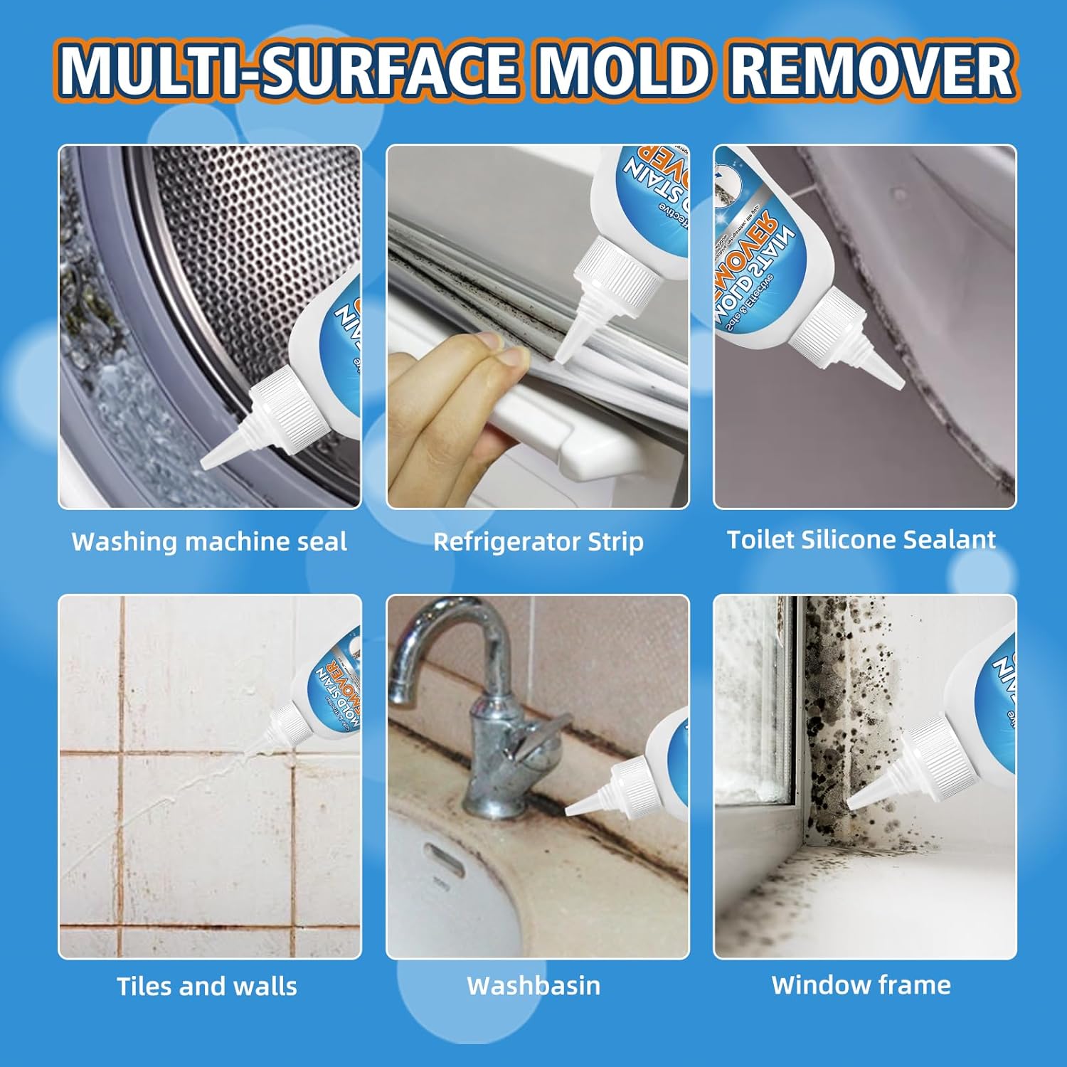 Regine Switzerland Home Mold Stain Remover Gel - No Scrub Cleaner for Washer Seals & Bathroom Grout
