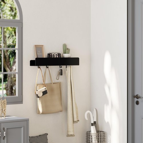 REKITA No Drill Shower Shelf Organizer, 40cm Stainless Steel Bathroom Storage with 4 Removable Hooks, Adhesive Wall Mounted Shower Caddy, Rustproof Bath Shelf for Bathroom Kitchen Living Room