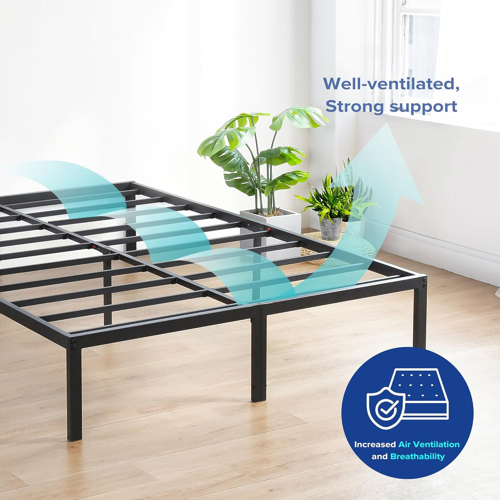 Olee Sleep King Size Platform Bed Frame - 18 Inch Heavy Duty Steel Slats, Noise-Free, Easy Assembly, Black