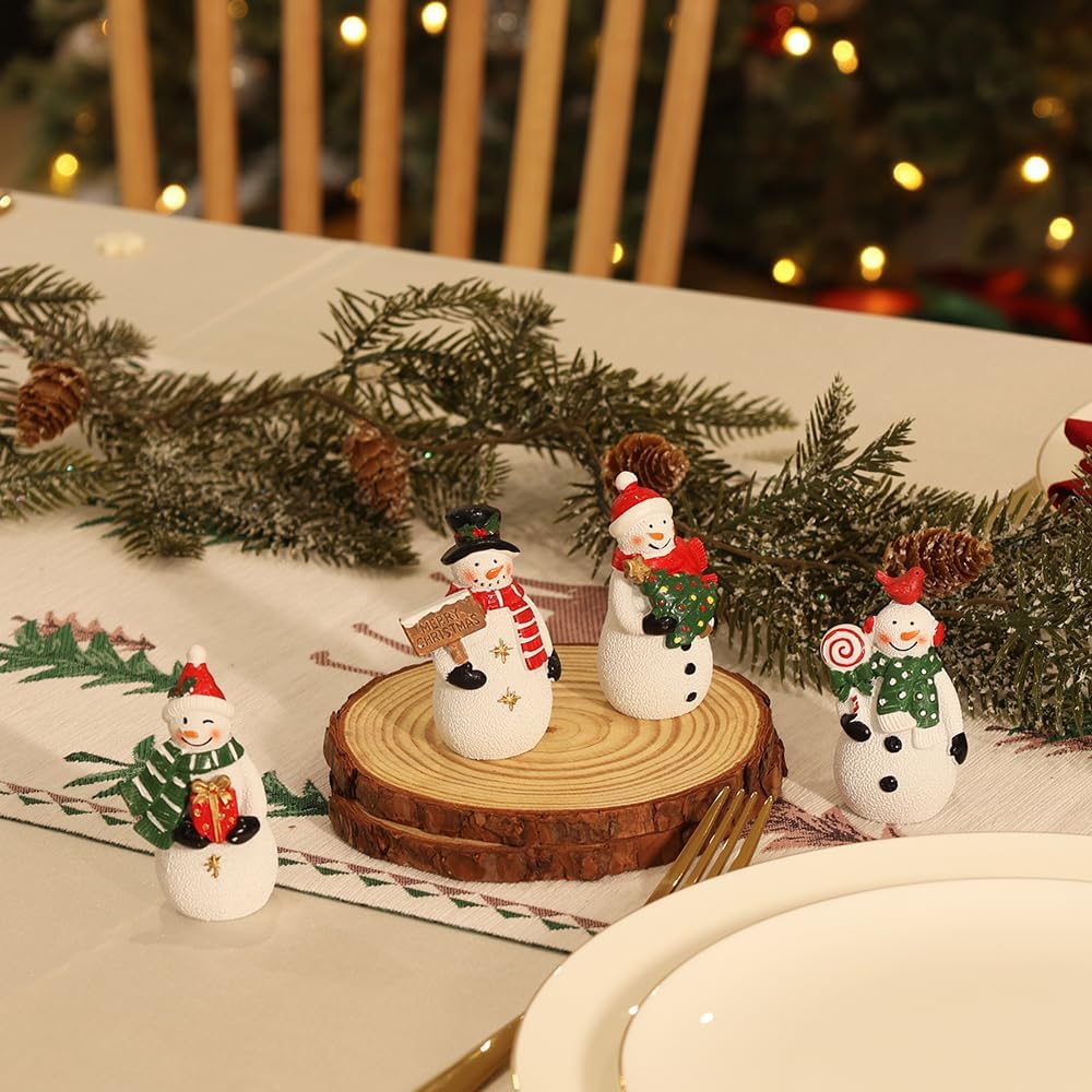 MEETYAMOR Christmas Snowman Ornaments - 4 PCS Rustic Resin Figurines for Indoor Decor | Farmhouse Style