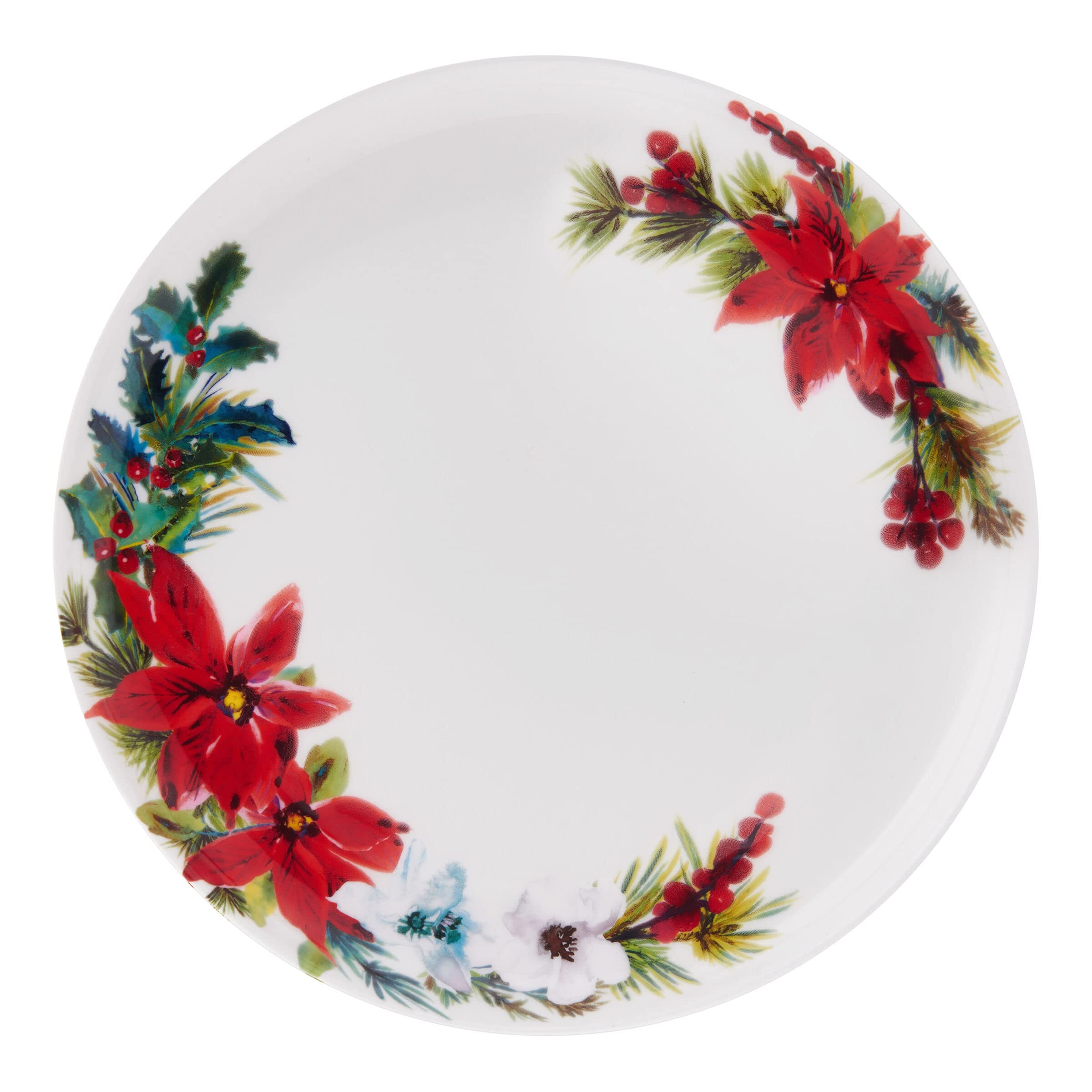 Mikasa Hope Joy Holiday Poinsettia Bone China Lightweight Chip Resistant 16 Piece Dinnerware Set, Service for 4, Multicolor