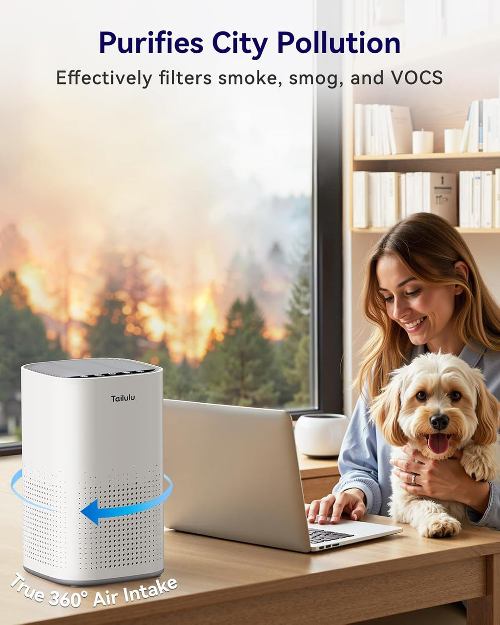 Tailulu H13 True HEPA Air Purifier - Quiet 15dB for Large Rooms up to 1500ft² | Ideal for Pets, Dust, and Odors