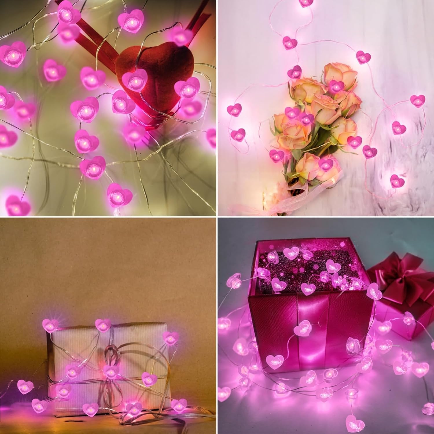 Skiennix 10FT Pink Heart Fairy Lights - Battery Operated LED String Lights with Timer | Waterproof Indoor/Outdoor Decor for Valentine's Day & Special Occasions
