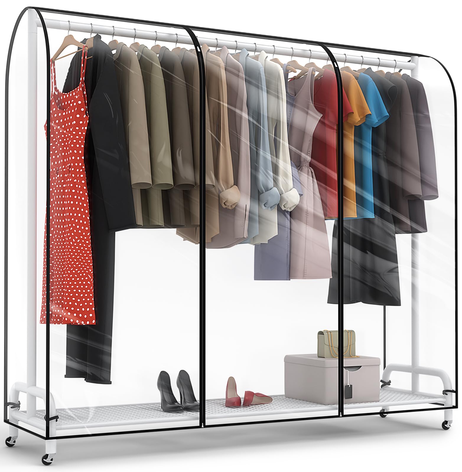 Moucas Clear Garment Rack Cover 71" L x 20" W x 60" H, Clothes Rack Cover with Reinforced Double Zippers, Waterproof PEVA Dustproof Protection – Cover Only, Rack Not Included
