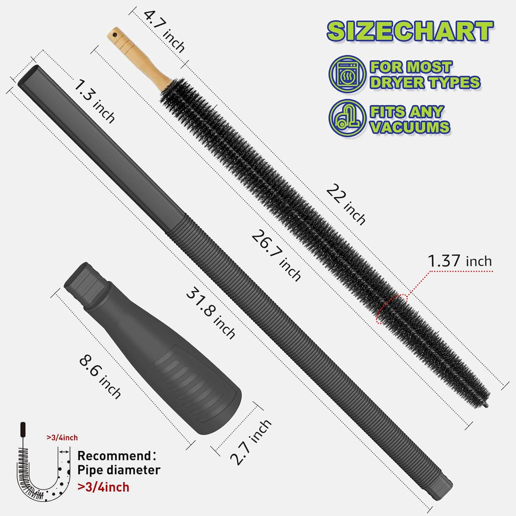 Sealegend Dryer Vent Cleaner Kit - 2-Piece Lint Vacuum Attachment & Brush for Effective Cleaning | Flexible Black Hose