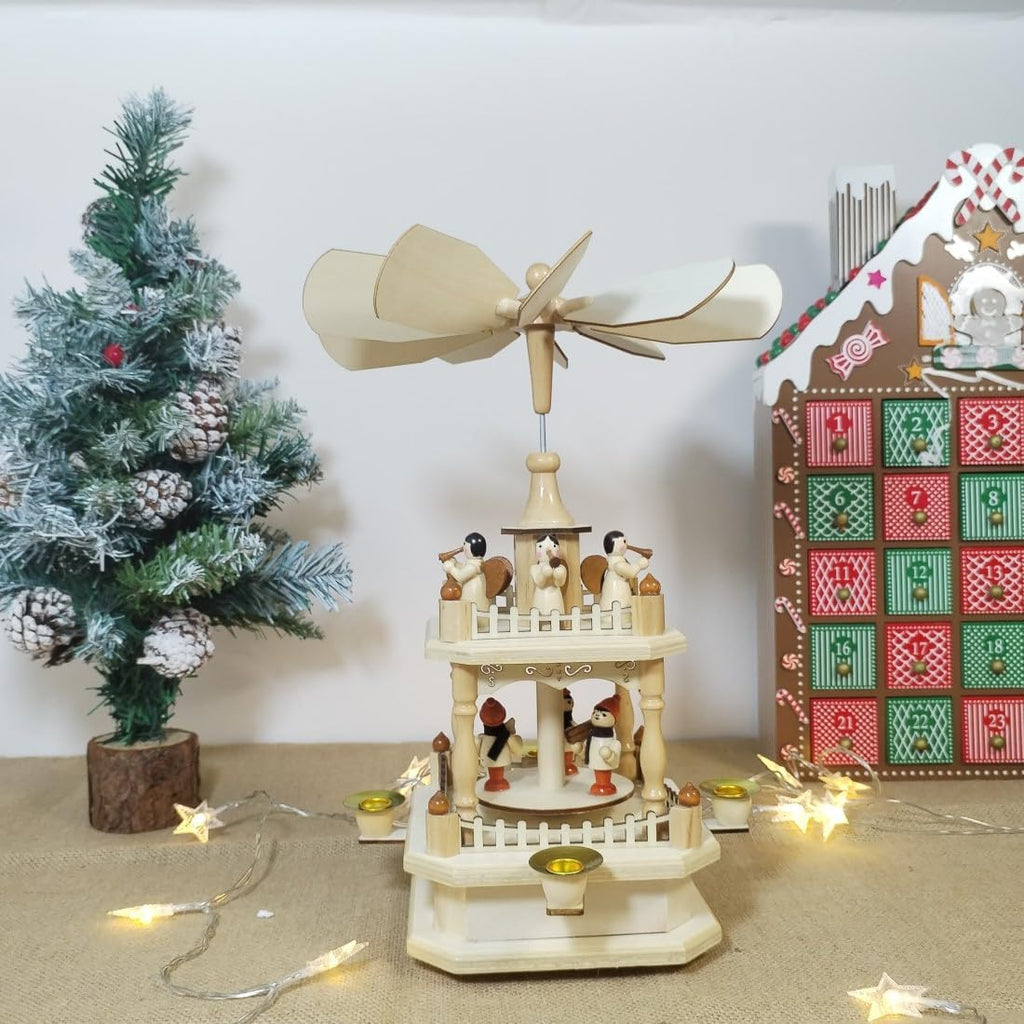 Regine Switzerland 14-Inch Wooden Christmas Pyramid - Nativity Scene with 4 Candle Holders