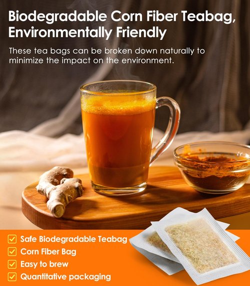 120 Bags Turmeric Ginger Cinnamon Tea, Natural Turmeric Herbal Tea, Improve Digestion, Support Skin, Sleep, Eco-Conscious Teabags, No Sugar, No Caffeine, No Gluten(120pcs, 240g)
