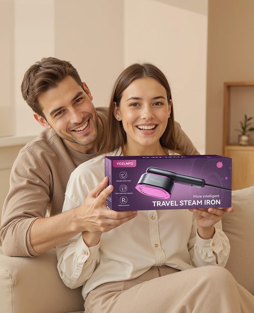 YOZLNFO Travel Steamer for Clothes Portable: 2-in-1 Mini Handheld Garment Steamer Iron - 15s Heat Up & 5 Adjustable Steam - Large Ceramic Panel - 110-120V