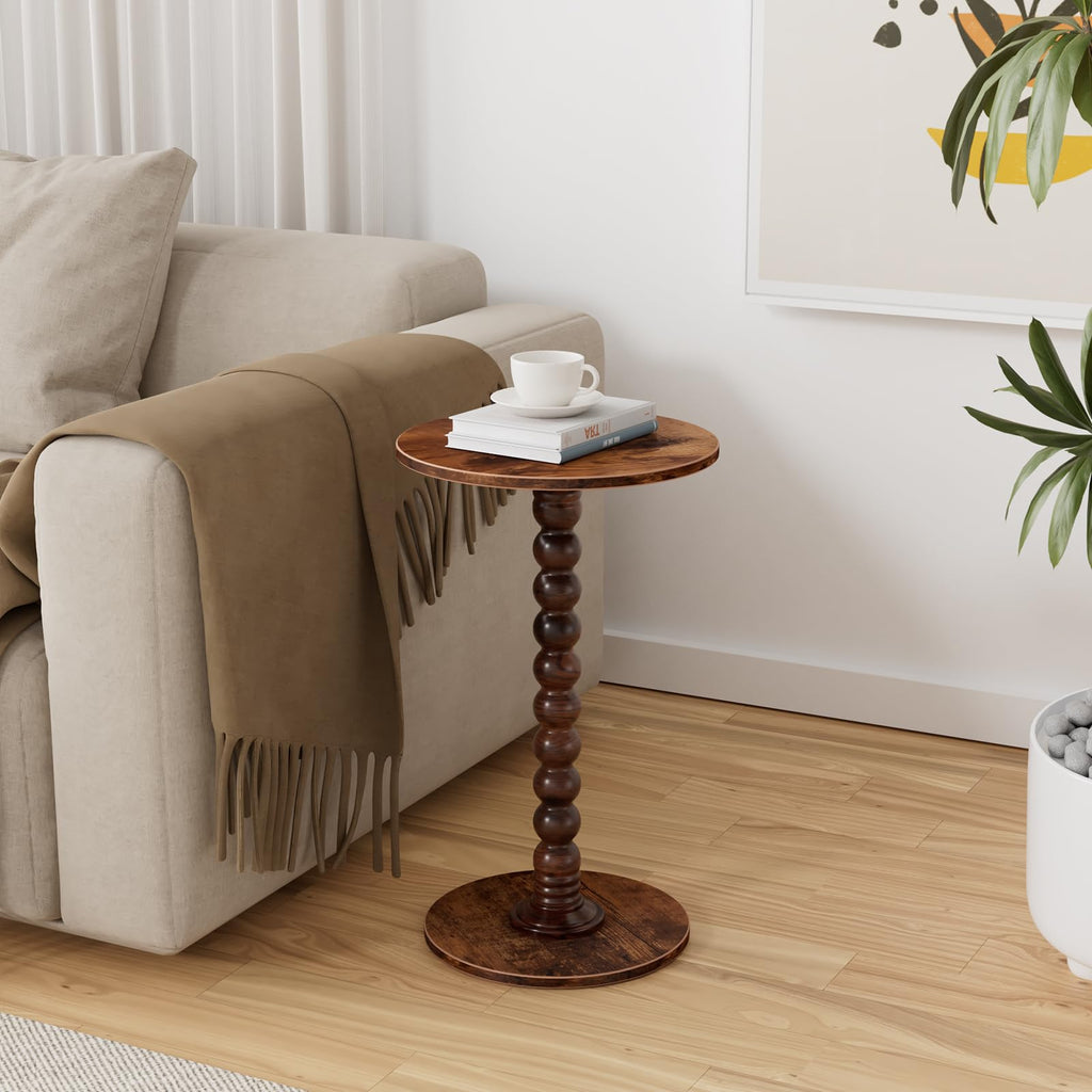 Yaoyiizy Drink Table, Drink Tables for Small Spaces, Modern Accent Nightstand with Solid Wood Leg for Living Room, Bedroom, Bathroom, Brown