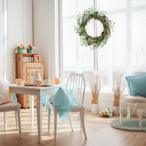 St Patricks Day Shamrock Garland Decorations with Berries Green Clover Decor for Mantel Table Fireplace Door