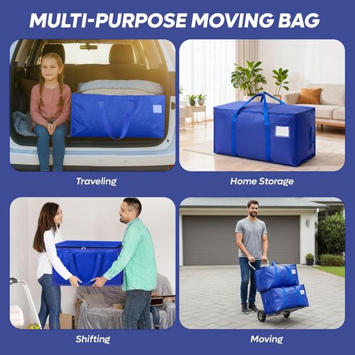 4 Pack Extra Large Moving Bags - Heavy Duty Clothes Storage Totes with Strong Zipper & Handles | Space-Saving Solution for College Supplies