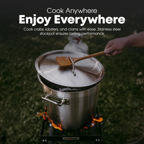 GasOne Stainless Steel Stockpot – 20qt Stock Pot with Lid and Capsule Tri-Ply Bottom – Heavy-Duty Cooking Pot for Beer Brewing, Soup, Seafood Boil – Reinforced Rim Stainless Steel Soup Pot