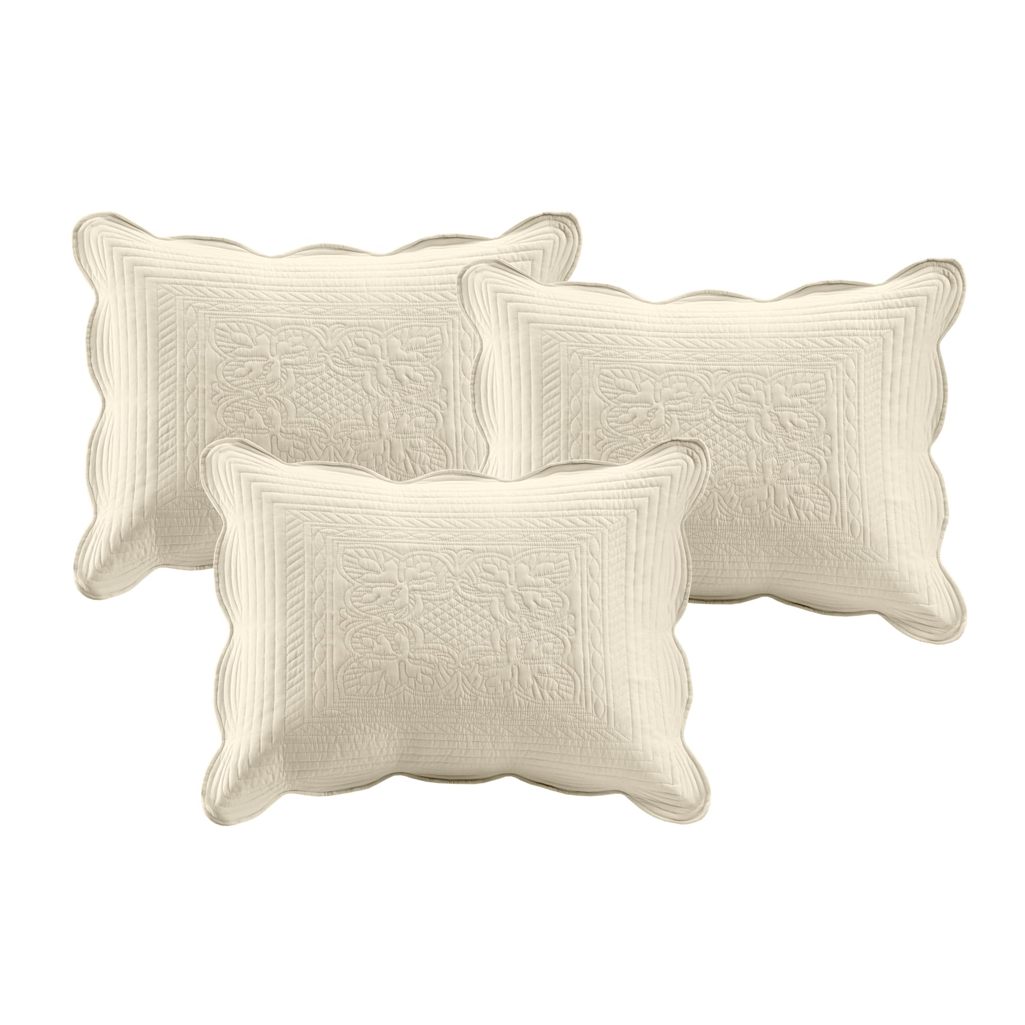 Madison Park Daybed Cover Set Damask Quilted Cover for Daybeds, All Season, Pre-washed Cotton-Filled Coastal Bedding with Scallop Edge, Shams, Bedskirt, Décor Pillows, Tuscany, Cream, 39"x75", 6 Piece