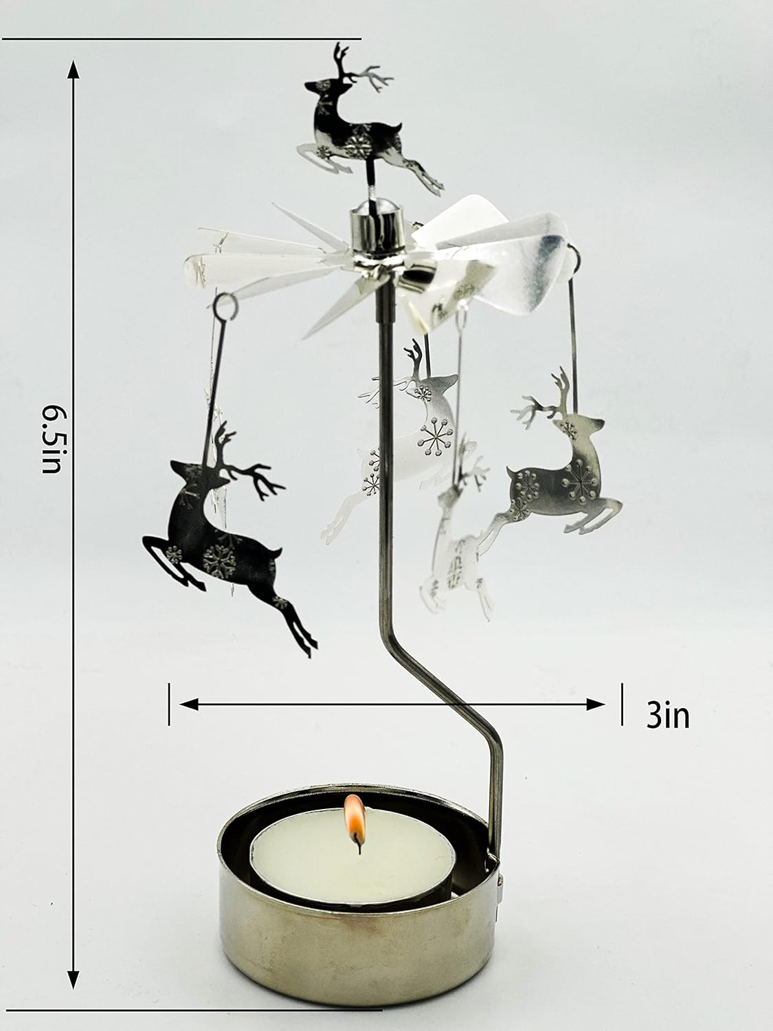 Skiennix Rotary Candle Holder - Spinning Metal Design | Small Christmas Elk Gift