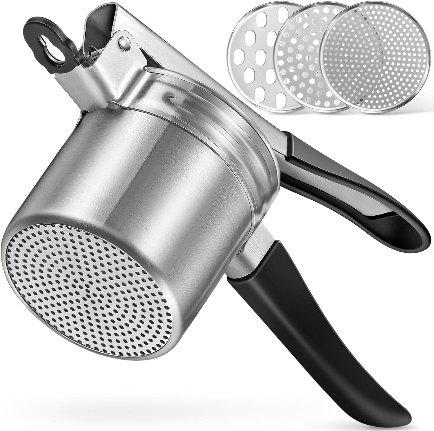 Sopito Stainless Steel Potato Ricer - Heavy Duty Masher with 3 Interchangeable Discs | Kitchen Gadget