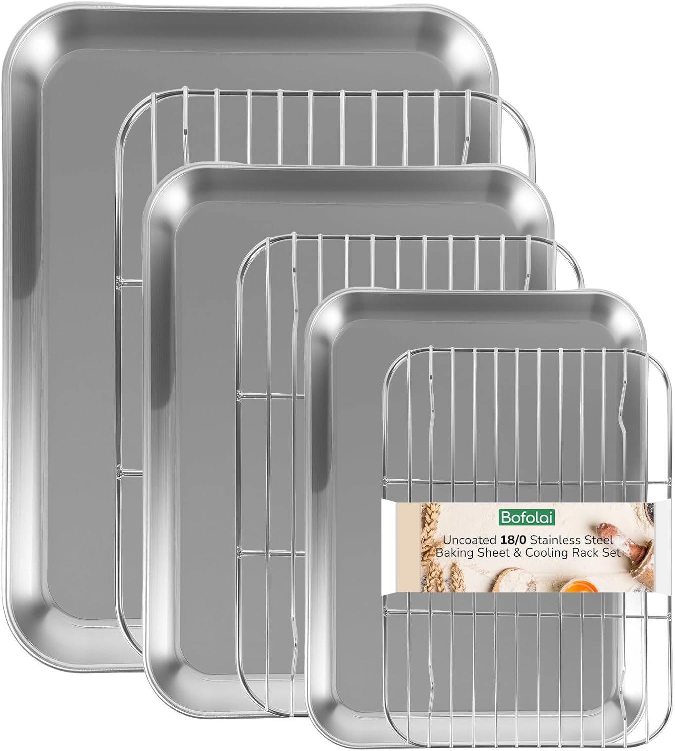 Skiennix 18/0 Stainless Steel Baking Sheet Set - Oven-Safe, Non-Toxic & Rust Resistant | Set of 6, Easy to Clean