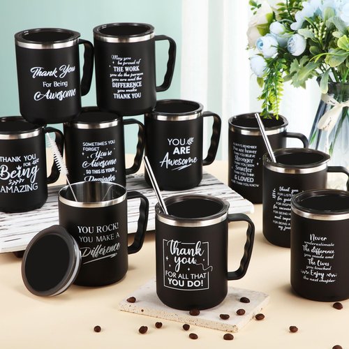 Mifoci 10 Pack Easter Employee Appreciation Gifts Bulk Thank You Tumbler with Handle Teacher Nurse 17 oz Mug Team Staff Coworker Stainless Steel Motivational Insulated Inspirational Party Favor