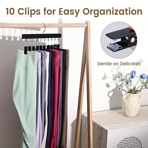 Draxzor 2 Pack Leggings Hangers for Closet, Wooden Legging Hanger for Closet Organizer with 20 Upgraded Clips Holds 20 Leggings, 360° Rotatable Space Saving Yoga Pants Hanger for Socks, Skirts, Black
