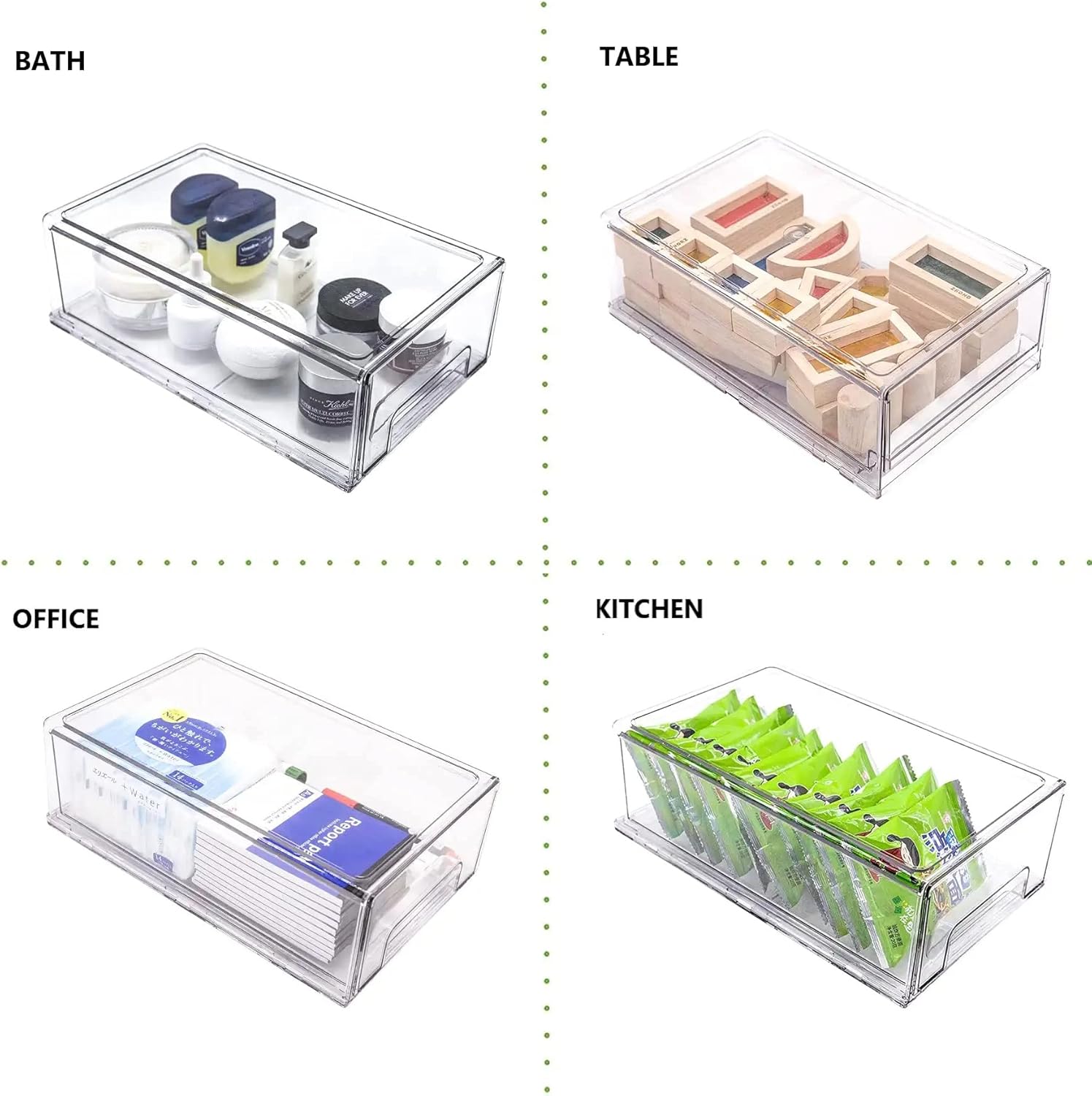 Mano Clear Refrigerator Drawer Organizers - Stackable Plastic Storage Bins for Kitchen & Pantry (2-Pack, Large)