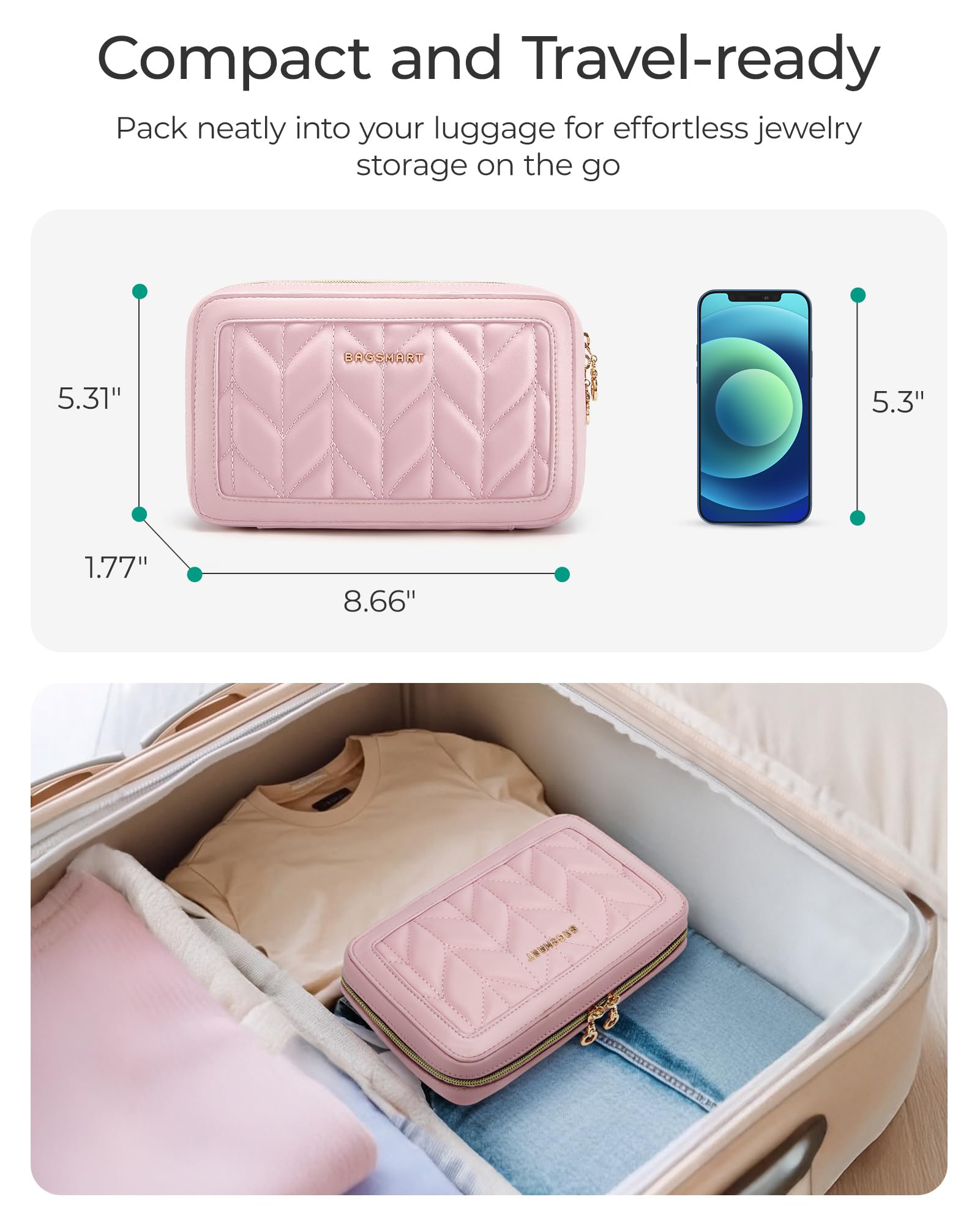 BAGSMART Travel Jewelry Case Jewelry Box Organizers and Storage Earings Holder Organizer for Women for Necklaces, Bracelets, Rings-Green