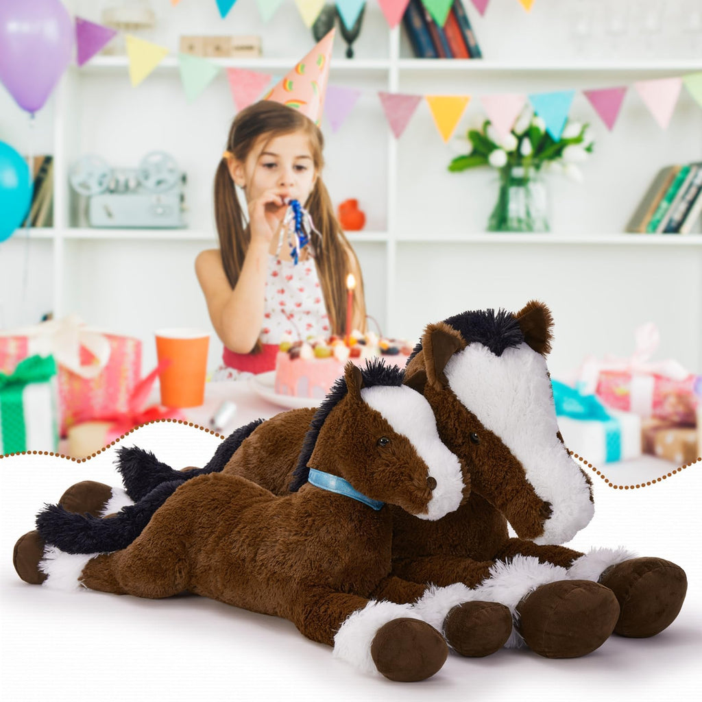 MaoGoLan Large Horse Stuffed Animal for Boy, Big Horse Plush Toy for Girl, Ridable Stuffy Pony for Kids, Coffee Stuffed Pony Plush Pillow for Easter Baby Shower Birthday Party Favor Gifts, 47 inches