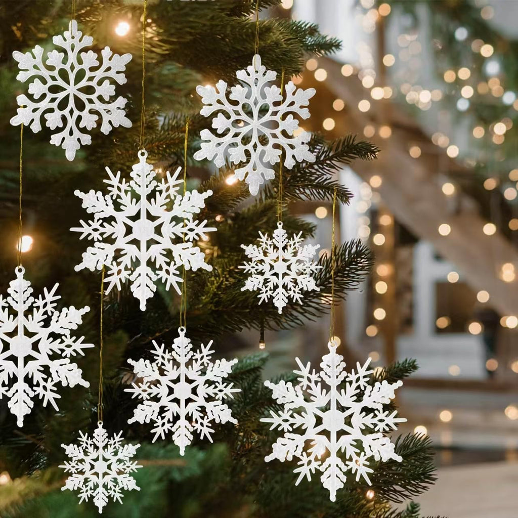 Skiennix 36-Pack Snowflake Christmas Tree Ornaments - White Glitter Decorations for Festive Cheer