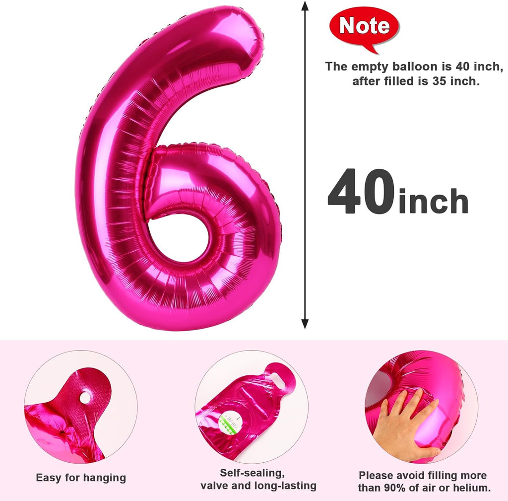 Number 6 Balloon - 40 Inch Hot Pink Birthday Decoration for Boys & Girls | Perfect for 6th Birthday Celebrations