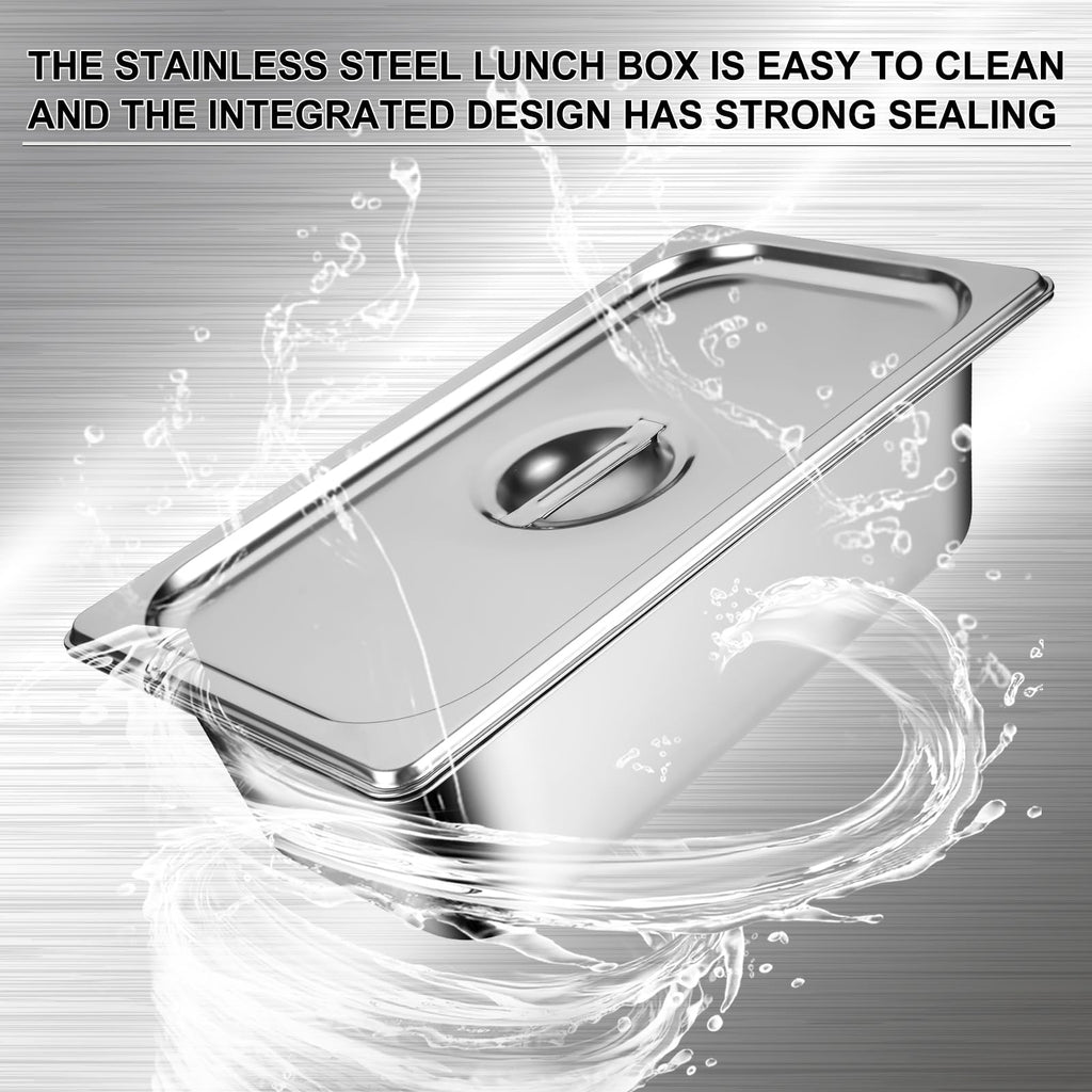 8 Packs Stainless Steel Hotel Pans with Lids 1/4 Size x 6" Deep Steam Table Pan Commercial Food Storage Containers Stackable Metal Steamer Pan Anti-Jam Hotel Restaurant Warm Pans