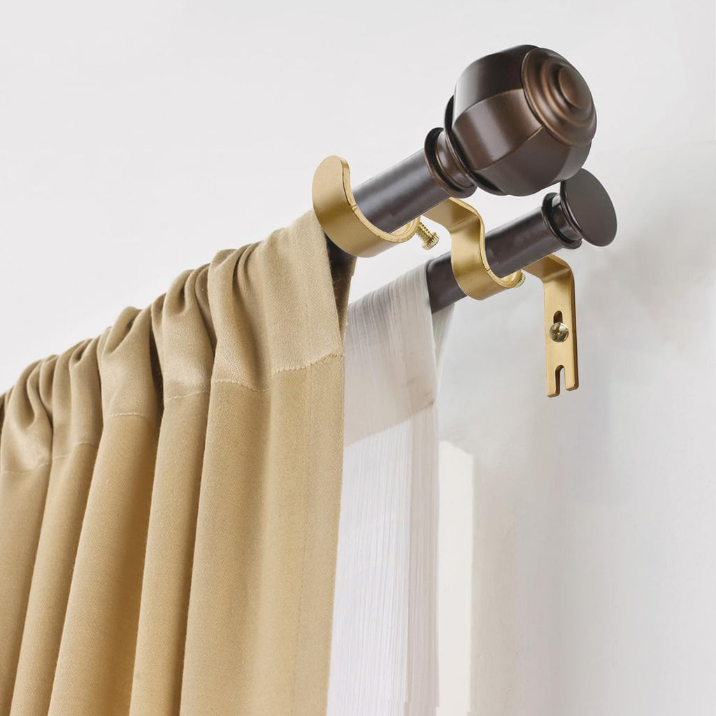 Shonmogar Double Curtain Rod Bracket 6 Pack Metal Curtain Rod Holders for Wall Sturdy Curtain Bracket for 1 Inch Curtain Rod Gold Wall Mounted Curtain Rod Hooks for Bedroom Living Room Patio