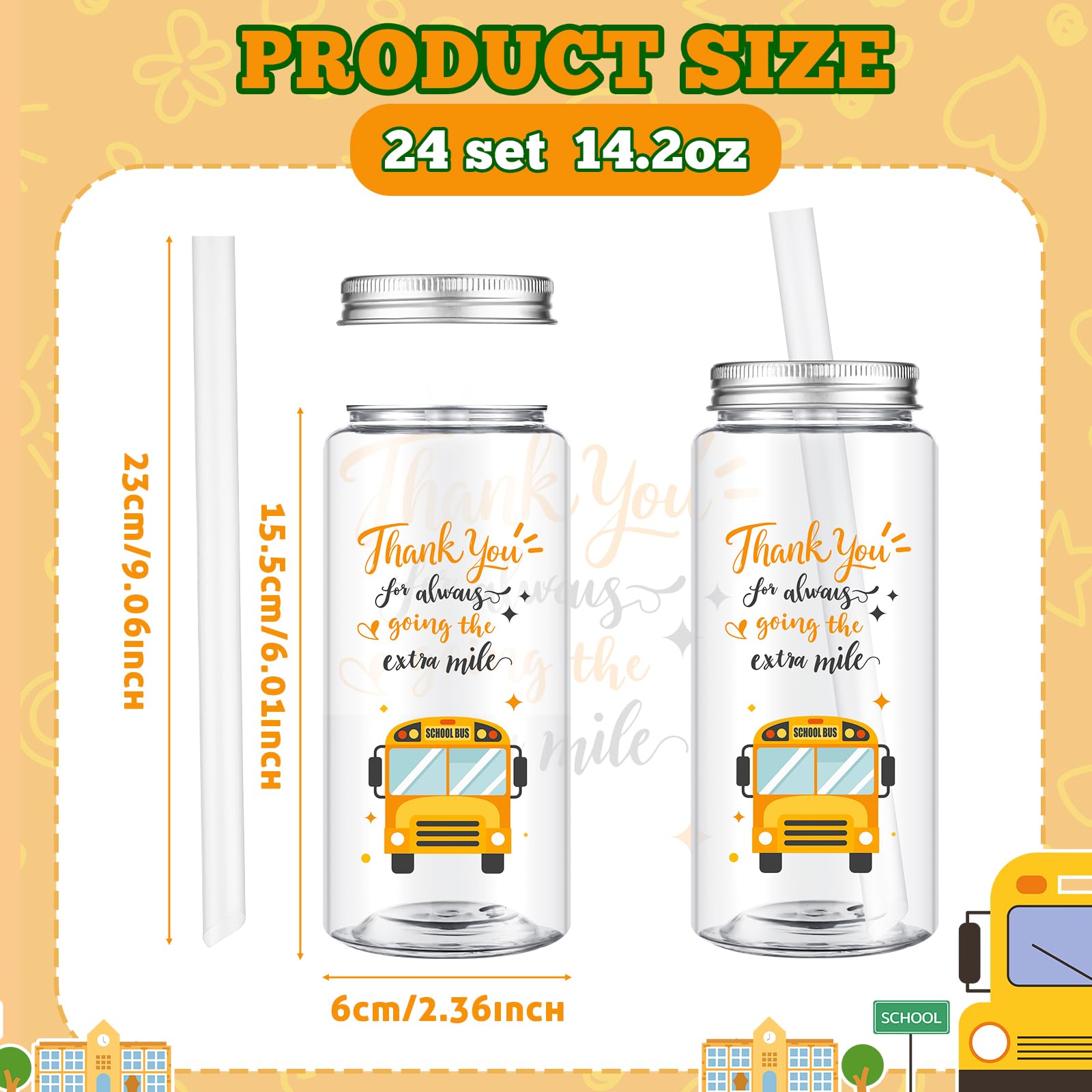 Skylety 24 Pcs School Bus Driver Gift Cup Bulk, School Bus Driver Appreciation Gifts 4 oz Plastic Cup Thank You for Always Going The Extra Mile Tumbler with Lids and Straws for Men Drivers