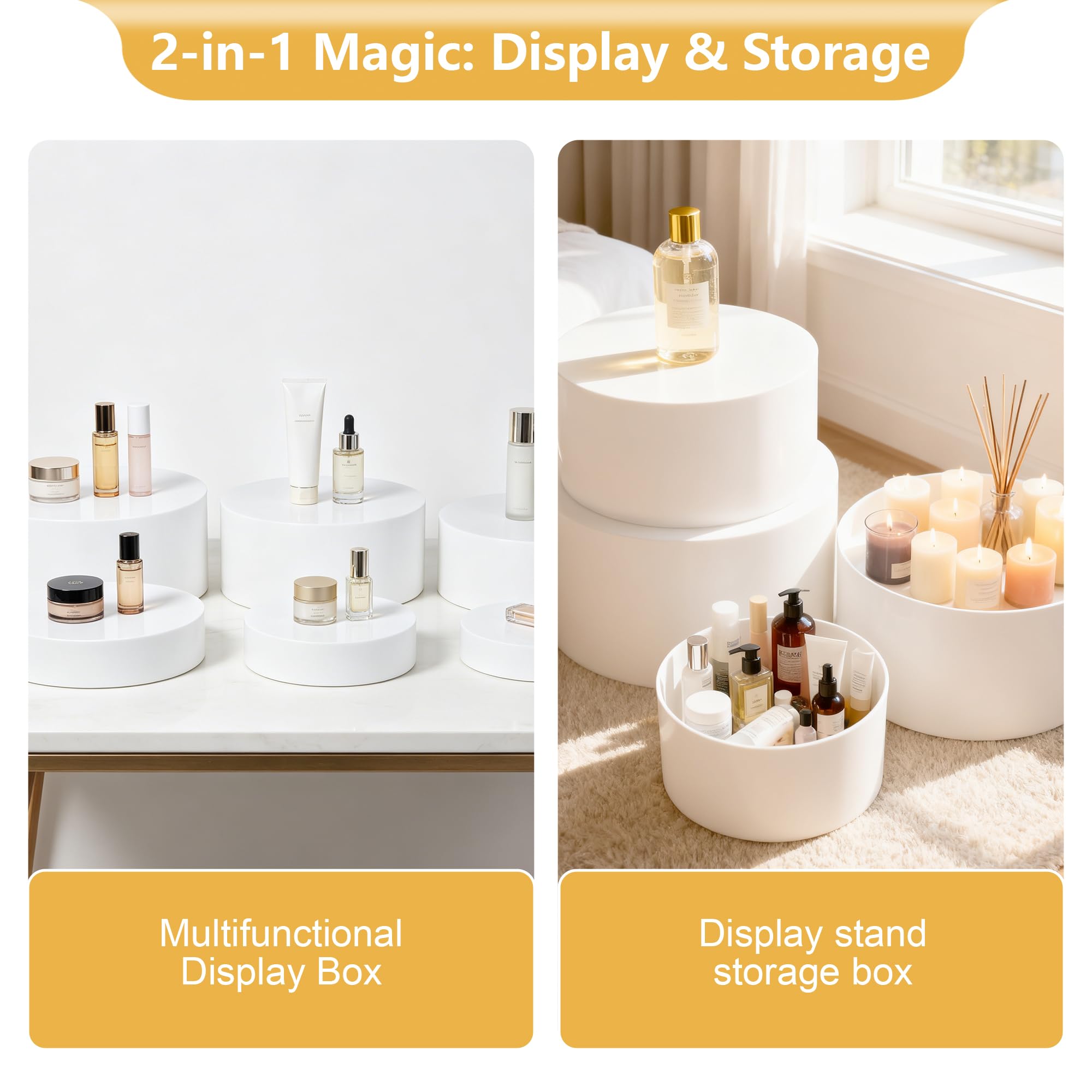Oubou 6Pack White Buffet Risers and Stands, （5.1‘’, 5.9‘’, 7‘’, 8.2‘’, 9‘’, 9.8‘’）Acrylic Food Risers for Buffet Table, Nesting Display Stand Shelf for Party Catering & Dessert, White Risers for Display for Food, Jewelry & Collectibles