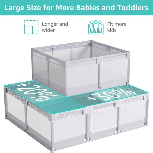Large Baby Playpen - 70x59in Giant Play Yard for Babies & Toddlers | Safe Indoor Play Fence in Grey